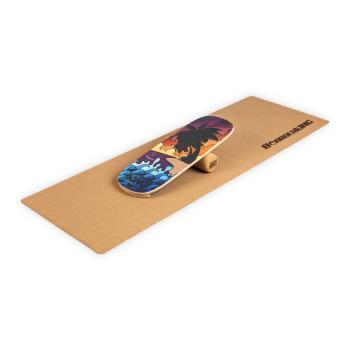 BoarderKING Indoorboard Classic, deska do balansowania, trickboard, z matą i wałkiem, drewno/korek
