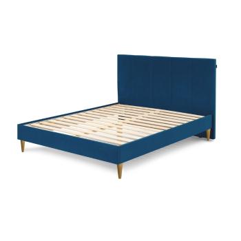 Ciemnoniebieskie aksamitne łóżko dwuosobowe Bobochic Paris Vivara Light, 160x200 cm