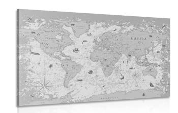 Obraz mapa czarno-biała - 120x80