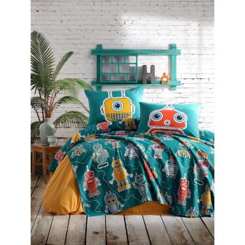 Zestaw narzuty na łóżko i 2 poszewek na poduszki EnLora Home Robotta Green, 200x235 cm