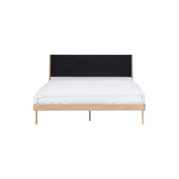 Łóżko z litego drewna dębowego z czarnym zagłówkiem Gazzda Fawn, 160x200 cm