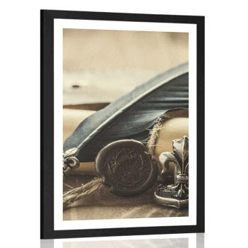 Plakat z passe-partout historyczne pióro i pergamin - 20x30 black
