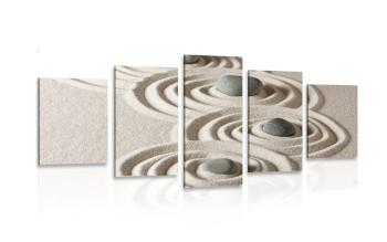 5-częściowy obraz Kamienie Zen w piaszczystych kręgach - 200x100