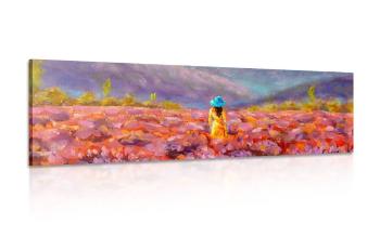 Obraz dziewczyna w żółtej sukience na lawendowym polu
