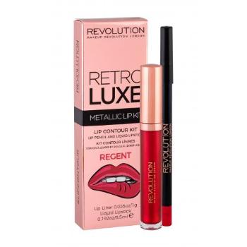 Makeup Revolution London Retro Luxe Metallic Lip Kit zestaw Płynna pomadka 5,5 ml + Konturówka do ust 1g dla kobiet Regent