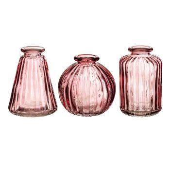 Zestaw 3 różowych szklanych wazonów Sass & Belle Bud