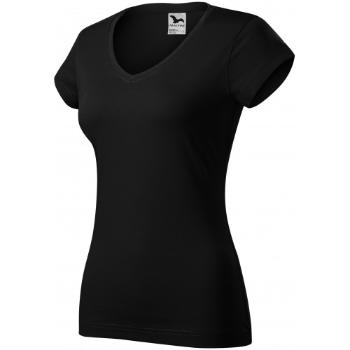 T-shirt damski slim fit z dekoltem w szpic, czarny, 2XL