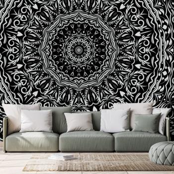 Tapeta Mandala w vintage stylu w czerni i bieli - 150x100