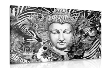 Obraz Budda na egzotycznym tle w wersji czarno-białej - 120x80