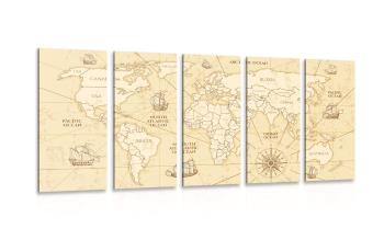 5-częściowy obraz mapa świata z łodziami - 100x50