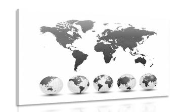 Obraz globusy z mapą świata w wersji czarno-białej - 120x80