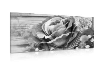Obraz elegancka vintage róża w wersji czarno-białej - 120x60