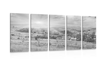 5-częściowy obraz stogi siana w Karpatach w wersji czarno-białej - 100x50