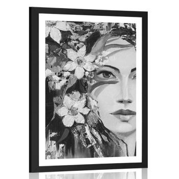 Plakat z passe-partout oryginalny obraz kobiety w czerni i bieli - 40x60 silver