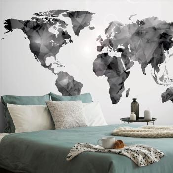 Tapeta wielokątna mapa świata w czerni i bieli - 150x100