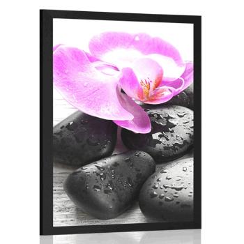 Plakat piękna gra kamieni i orchidei - 30x45 white