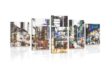 5-częściowy obraz abstrakcyjny pejzaż miejski - 200x100