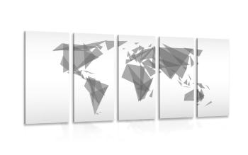 5-częściowy obraz geometryczna mapa świata w wersji czarno-białej