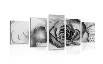 5-częściowy obraz róża w czarnobiałym kolorze Love - 200x100