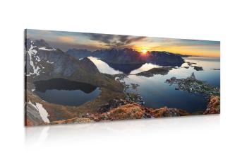 Obraz urzekająca panorama gór z zachodem słońca - 100x50