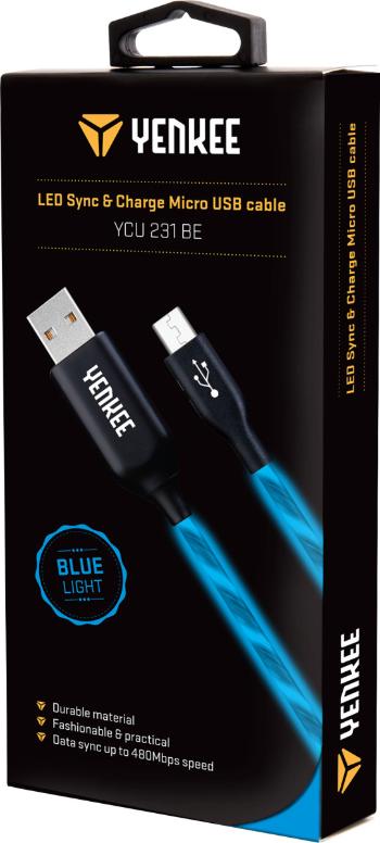 Kabel MICRO USB do synchronizacji i ładowania świecący - niebieski - Rozmiar 1 m