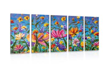5-częściowy obraz kolorowe kwiaty na łące - 200x100
