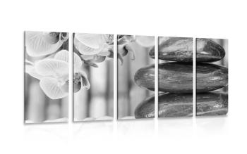 5-częściowy obraz japoński ogród Zen w wersji czarno-białej - 100x50