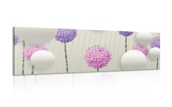 Obraz ciekawe kwiaty z abstrakcyjnymi elementami i wzorami - 150x50