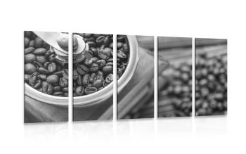 5-częściowy obraz zabytkowy młynek do kawy w wersji czarno-białej