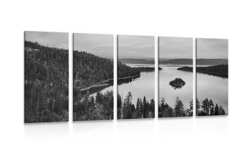 5-częściowy obraz jezioro o zachodzie słońca w wersji czarno-białej