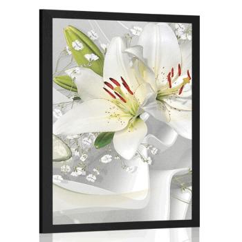 Plakat biała lilia na ciekawym tle - 60x90 silver