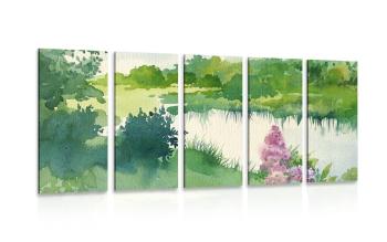 5-częściowy obraz  akwarelowa zielona dolina - 200x100