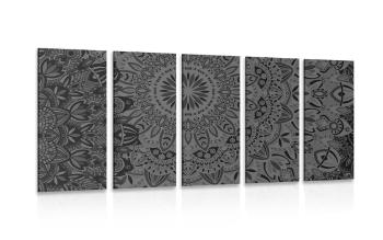 5-częściowy obraz stylowa Mandala w wersji czarno-białej - 100x50