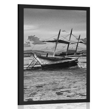 Plakat łodzie o zachodzie słońca w czerni i bieli - 40x60 black