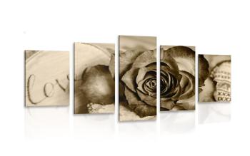 5-częściowy obraz róża w kolorze sepii Love - 200x100