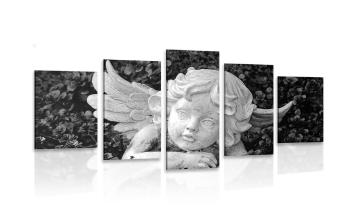5-częściowy obraz leżący anioł   w czarnobiałym kolorze - 200x100