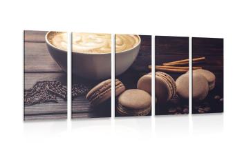 5-częściowy obraz kawa z czekoladowymi makaronikami - 200x100
