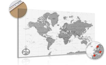 Obraz stylowa mapa z kompasem w kolorze czarno-białym na korku