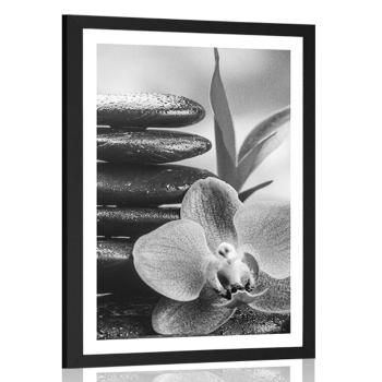 Plakat z passe-partout medytacyjna zen kompozycja  w czerni i bieli - 60x90 white