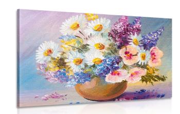 Obraz olejny przedstawiający letnie kwiaty - 60x40