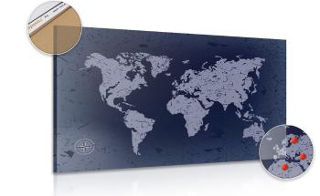 Obraz na korku stara mapa świata na niebieskim abstrakcyjnym tle - 90x60  metallic