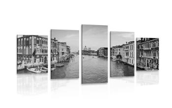 5-częściowy obraz słynny kanał w Wenecji w wersji czarno-białej