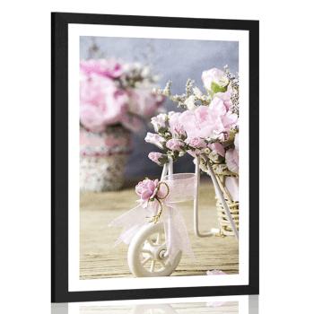 Plakat z passe-partout romantyczny różowy goździk z klasycznym akcentem - 20x30 silver