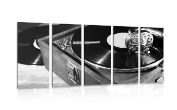 5-częściowy obraz gramofon z płytą winylową w wersji czarno-białej - 200x100