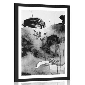 Plakat z passe-partout obraz japońskiego nieba w czerni i bieli - 20x30 silver