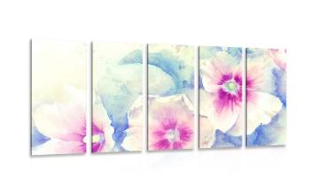 5-częściowy obraz akwarelowa ilustracja różowych kwiatów - 200x100