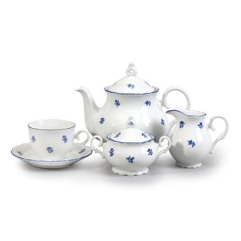 Porcelanowy zestaw na herbatę z motywem niebieskiego kwiatka Thun Ophelia