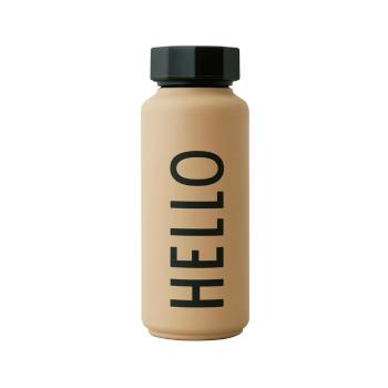 Beżowa butelka termiczna Design Letters Hello, 500 ml