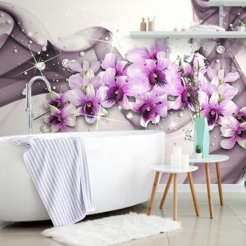Samoprzylepna tapeta fioletowe kwiaty na abstrakcyjnym tle - 150x100