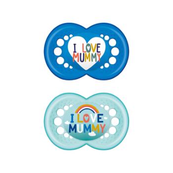 MAM Dummy Original I love Mummy silikon 6+ miesięcy, niebieski/turkusowy
